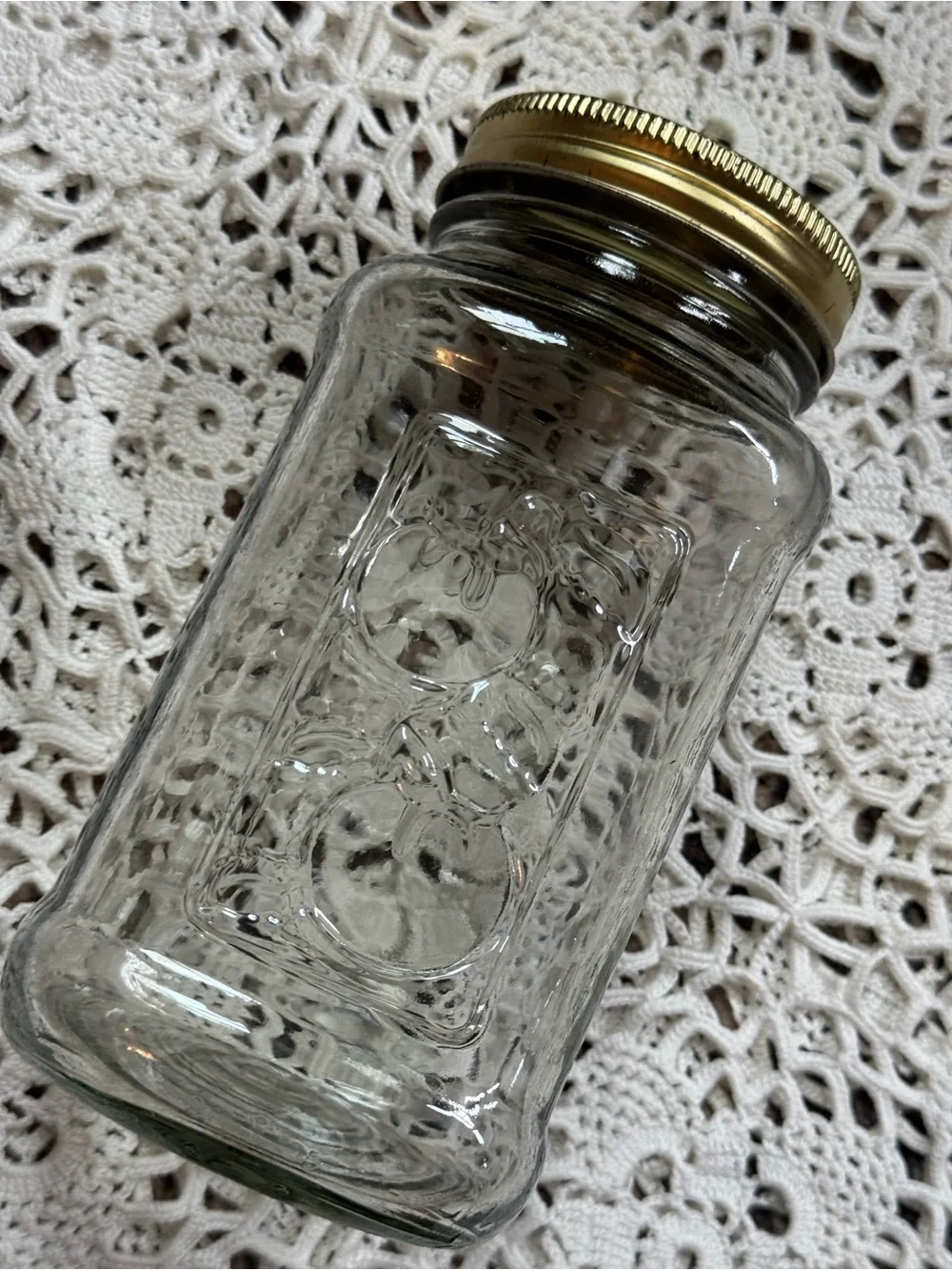 Vintage Kerr Mason Jar Embossed Fruit Design